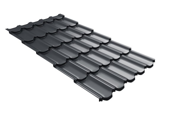Металлочерепица квинта плюс с 3D резом 0,5 Satin RAL 7024 мокрый асфальт купить в Зеленодольске